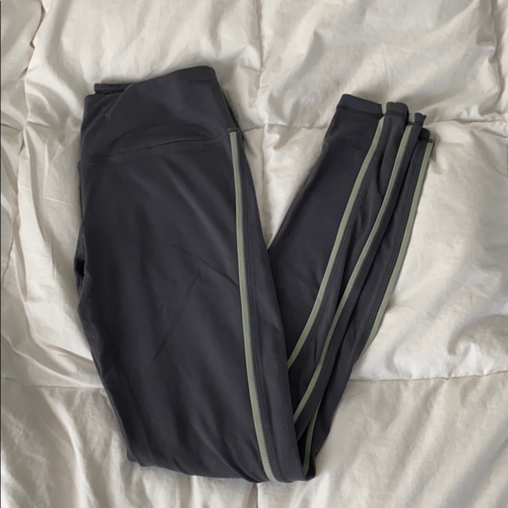 Ya Los Angeles Grey Leggings w/ Green Stripe